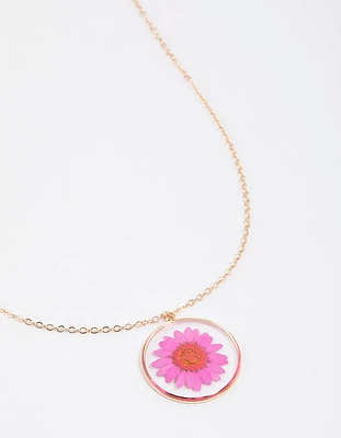 Pink Trapped Flower Pendant Necklace