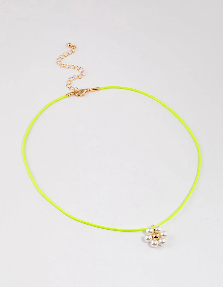 Green Fabric Cord Flower Charm Choker