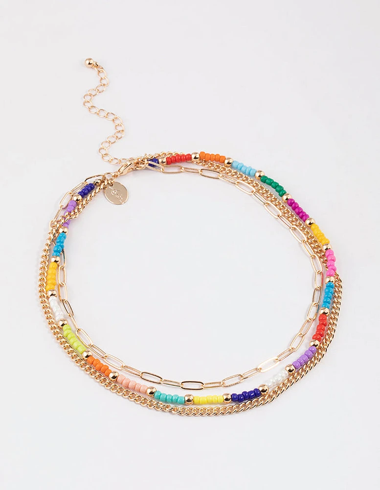 Gold Multi Beaded Layered Necklace