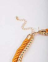 Gold Layered Orange Coloured Rope Pearl Necklace