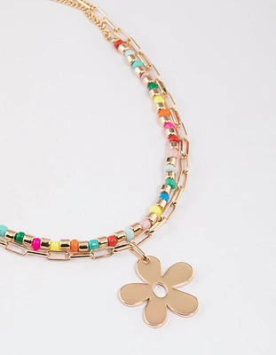 Gold Layered Beaded Flower Necklace