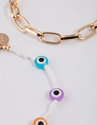 Gold Multi Evil Eye Bracelet Pack