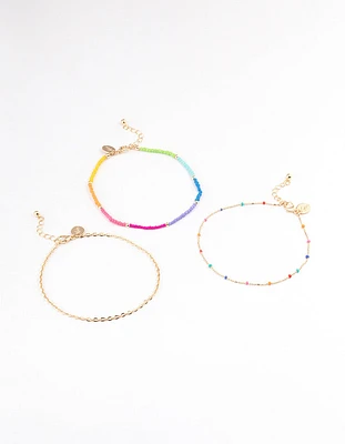 Gold Tiny Beaded Anklet Pack