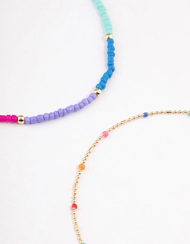 Gold Tiny Beaded Anklet Pack