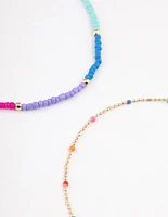 Gold Tiny Beaded Anklet Pack