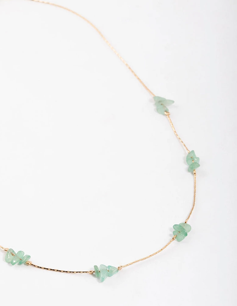 Gold Green Aventurine Mini Station Dainty Necklace