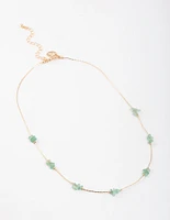 Gold Green Aventurine Mini Station Dainty Necklace