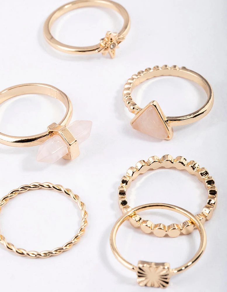 Gold Rose Quartz Skinny Ring Pack