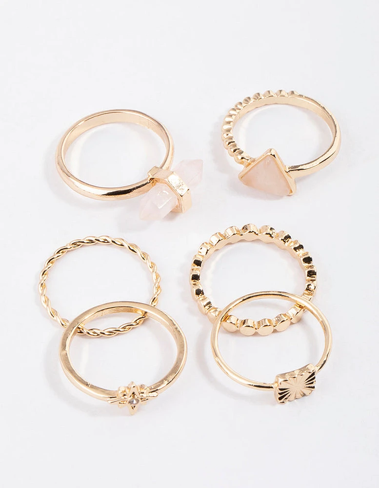 Gold Rose Quartz Skinny Ring Pack