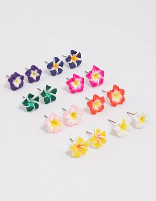 Bright Plastic Frangipani Stud Earrings 8-Pack