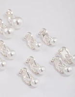 Silver Graduating Pearl Clip On Earrings 5-Pack