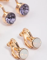 Gold Simple Diamante Clip On Earrings 5-Pack