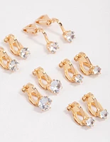 Gold Graduating Diamante Clip On Earrings 5-Pack