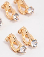 Gold Graduating Diamante Clip On Earrings 5-Pack