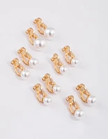 Gold Graduating Pearl Clip On Earrings 5-Pack