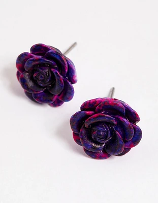Plastic Watercolour Rose Stud Earrings