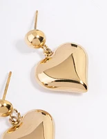 Gold Plated Stainless Steel Round & Puffy Heart Drop Earrings