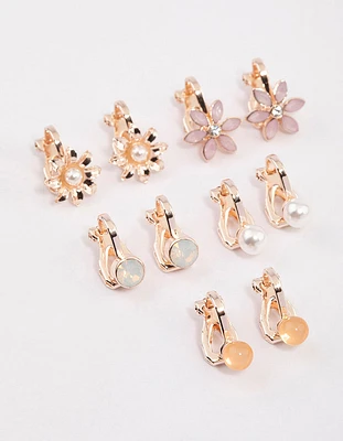 Rose Gold Pretty Garden Clip On Earrings 5-Pack