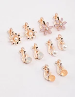 Rose Gold Pretty Garden Clip On Earrings 5-Pack