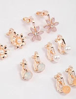 Rose Gold Pretty Garden Clip On Earrings 5-Pack