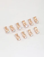 Rose Gold Graduating Diamante Clip On Earrings 5-Pack