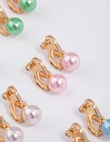 Colourful Pastel Pearl Clip On Earrings 5-Pack