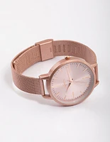 Mixed Metal Pink Metallic Mesh Watch