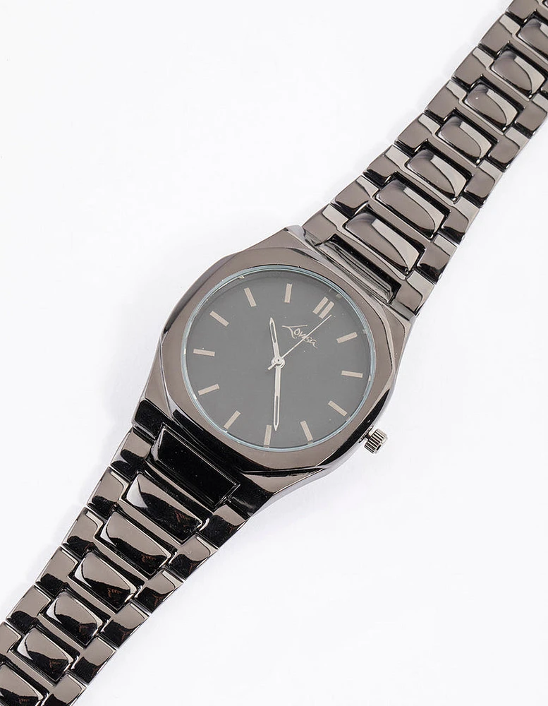 Gunmetal Coloured Chunky Hexagon Link Watch