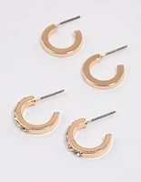 Gold Plain & Diamante Hoop Earring Pack