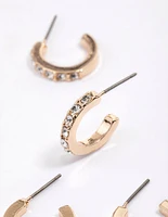 Gold Plain & Diamante Hoop Earring Pack