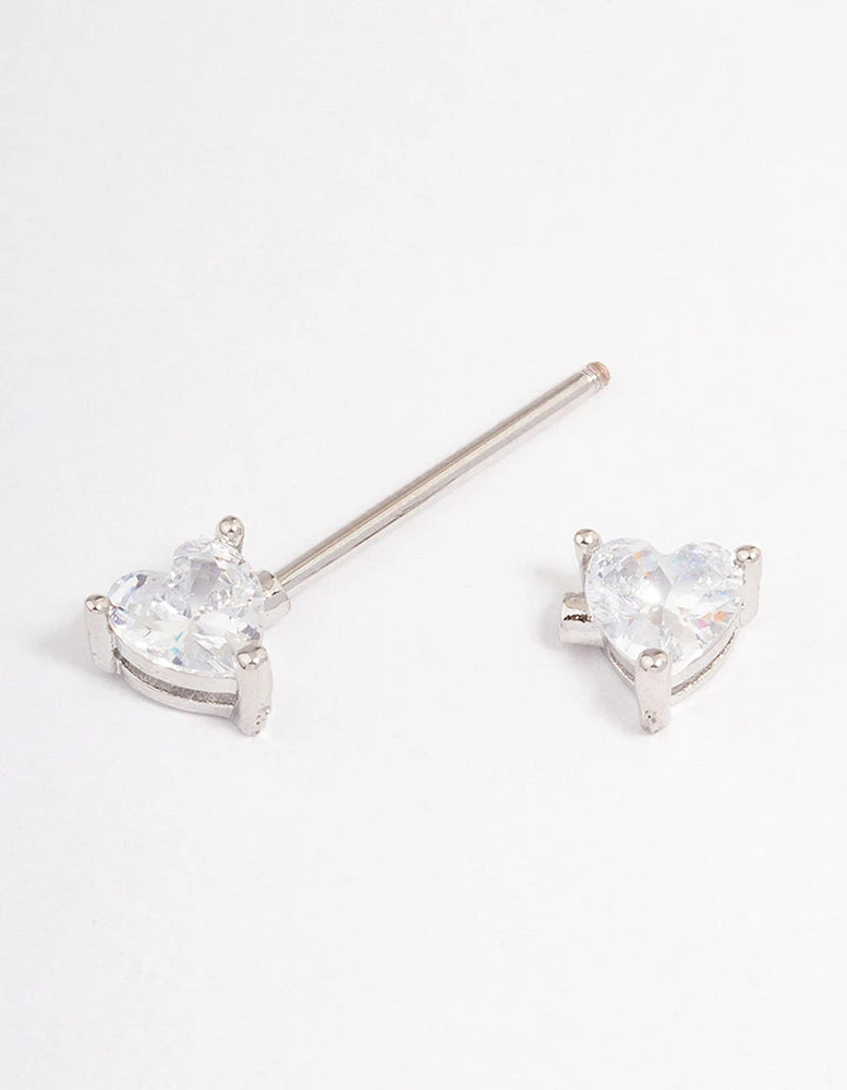 Surgical Steel Cubic Zirconia Double Heart Nipple Piercing