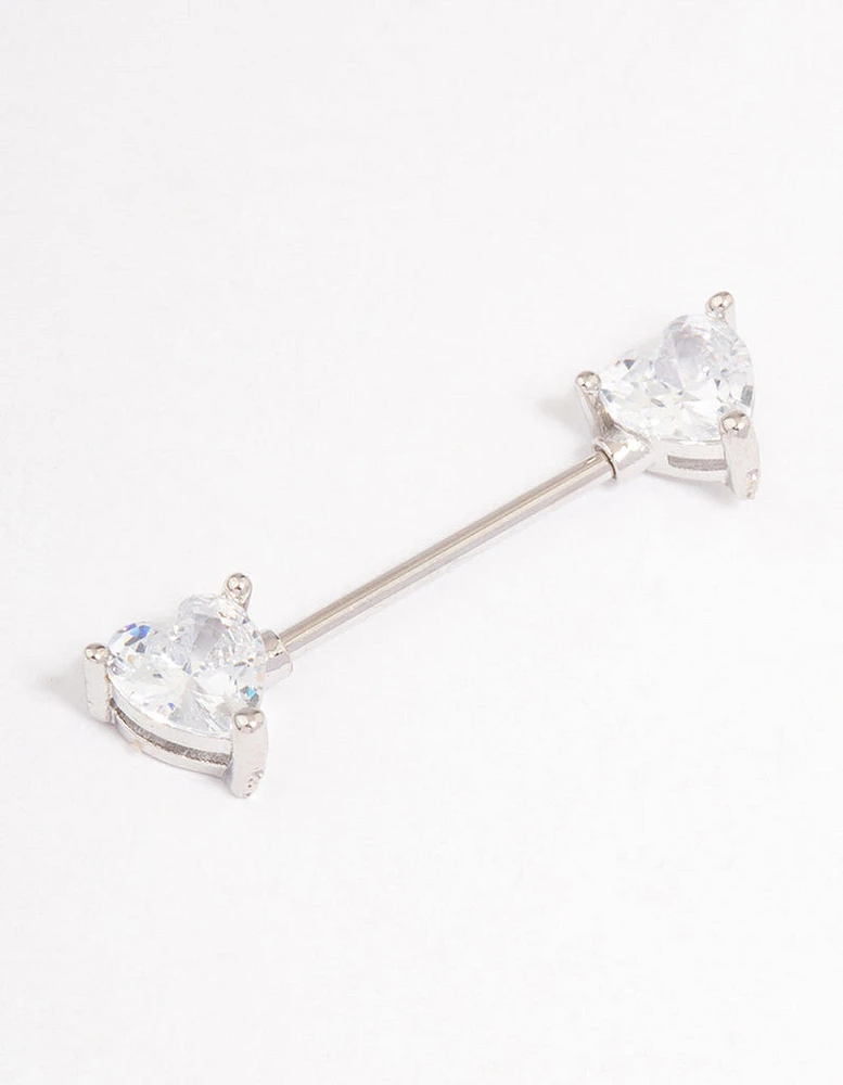 Surgical Steel Cubic Zirconia Double Heart Nipple Piercing