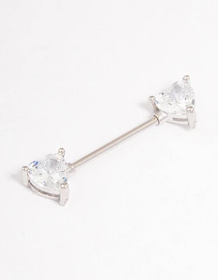 Surgical Steel Cubic Zirconia Double Heart Nipple Piercing