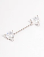 Surgical Steel Cubic Zirconia Double Heart Nipple Piercing