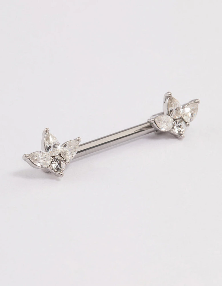 Surgical Steel Cubic Zirconia Double Marquise Nipple Piercing