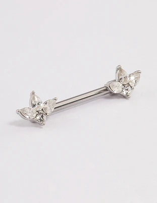 Surgical Steel Cubic Zirconia Double Marquise Nipple Piercing