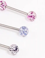 Surgical Steel Glitter Tongue Ring Pack