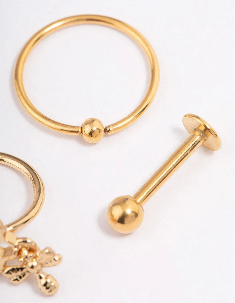 Gold Plated Surgical Steel Bee Ring Earrings Pack