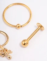 Gold Plated Surgical Steel Bee Ring Earrings Pack