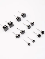 Rhodium Black Multi Stud Earrings Set 6-Pack