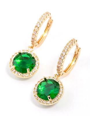 Gold Encrusted Round Emerald Huggie Earrings