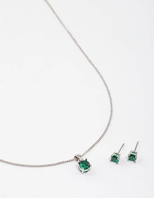 Rhodium Emerald Stone Jewellery Set