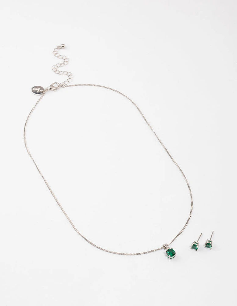 Rhodium Emerald Stone Jewellery Set