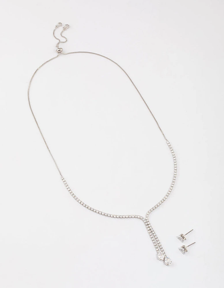 Rhodium Cupchain Y-Neck Jewellery Set