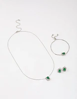 Rhodium Square Halo Jewellery Set