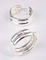 Silver Double Rib Hoop Earrings 40mm