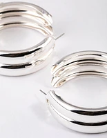 Silver Double Rib Hoop Earrings 40mm