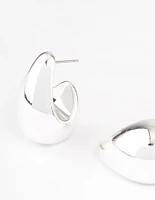 Silver Midi Pear Hoop Earrings