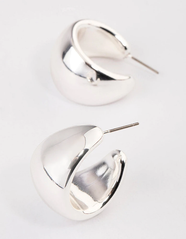 Silver Wide Chubby Hoop Earrings