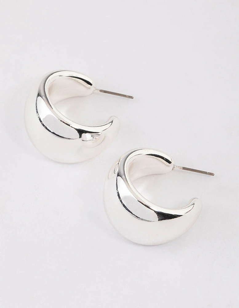 Silver Wide Chubby Hoop Earrings